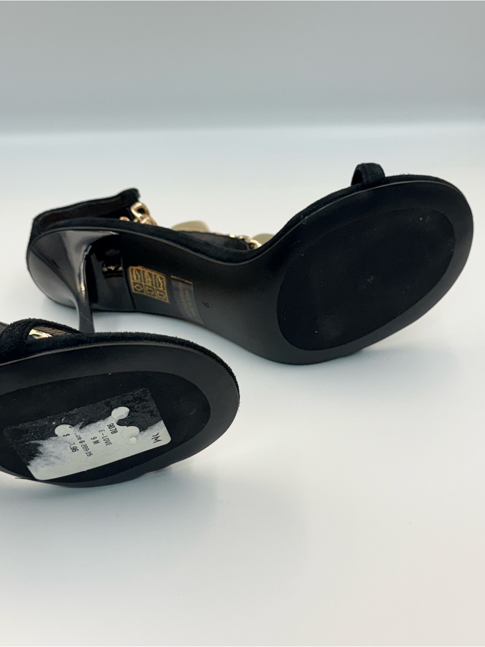 Jeffrey Campbell Black Suede Sandals with Gold Heart Charms - Picture 11 of 12
